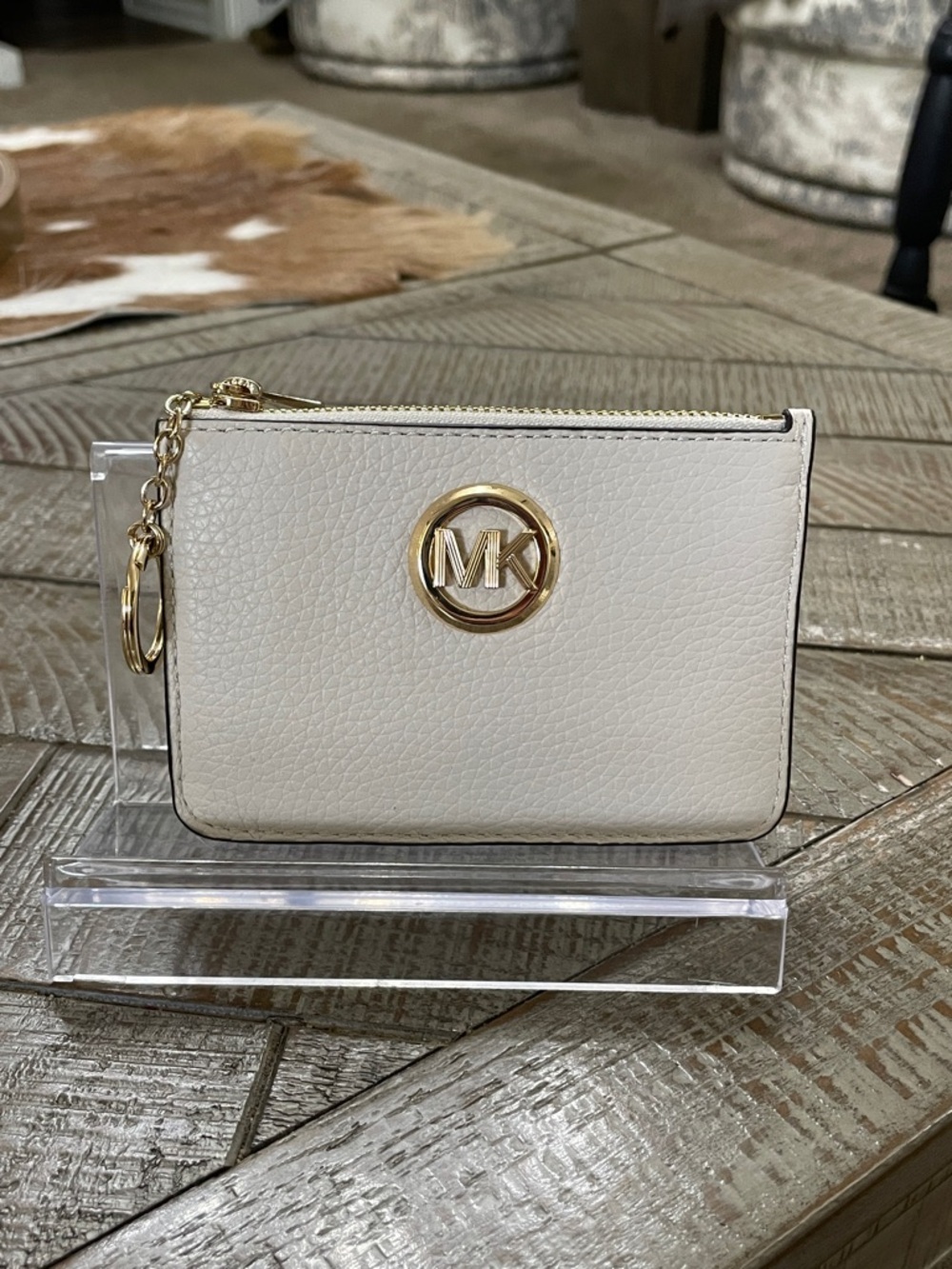 Michael Kors Fulton Small Top Zip Coin Pouch in Optic White
